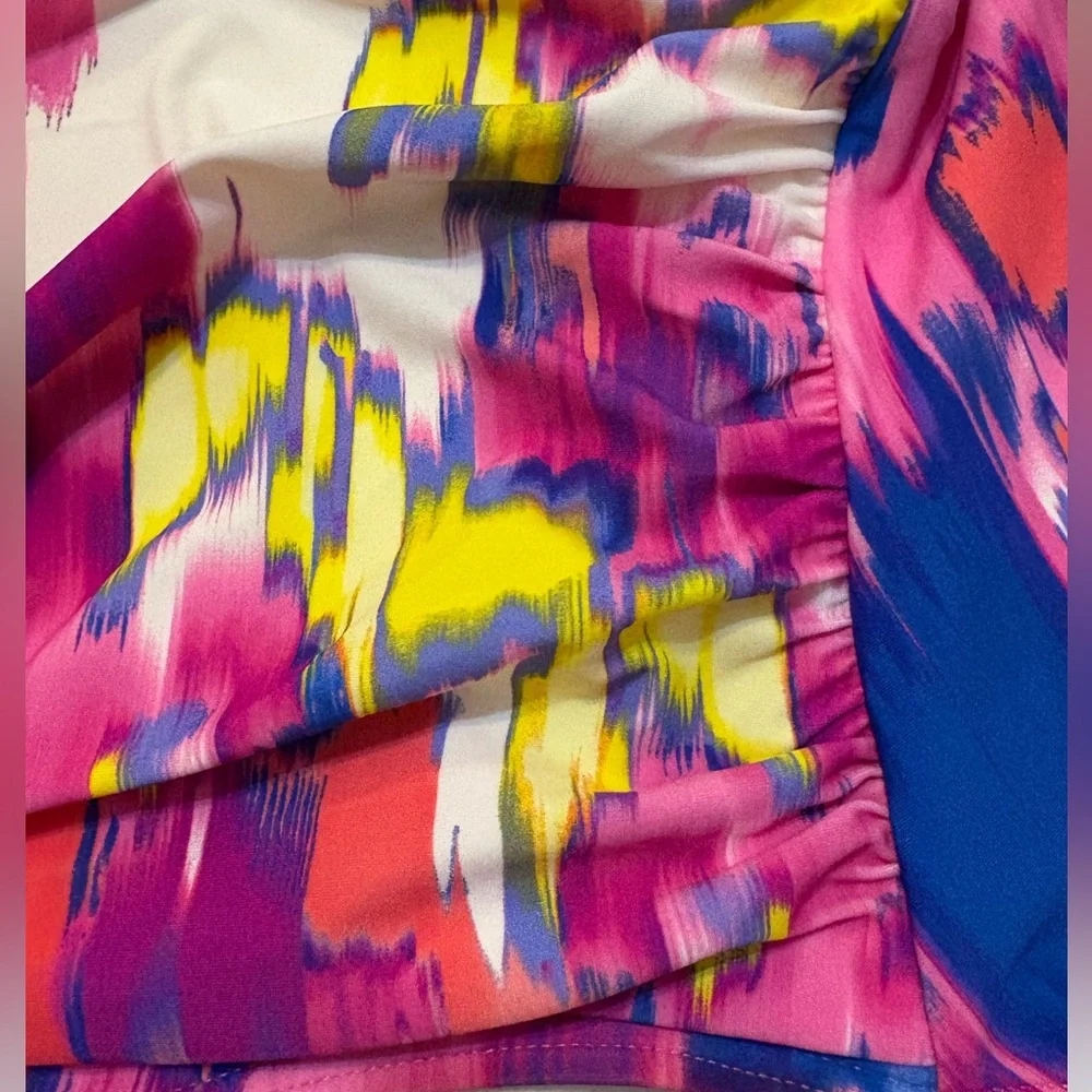DKNY Ruffle Neck One-Piece Floral Slimming UV Protection Swimsuit - Picture 6 of 12